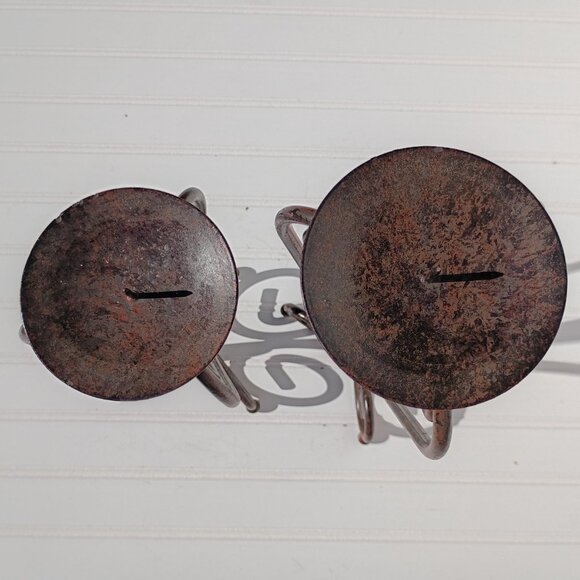 Pair of Wrought Iron Candle Holders Bronze Scroll French Country Candlesticks - Picture 12 of 16